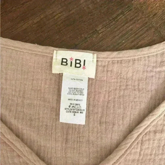 BiBi Women’s Small Peach‎ Crepe V Neck Long Sleeve Babydoll Ruffled Swing Blouse - Picture 7 of 11